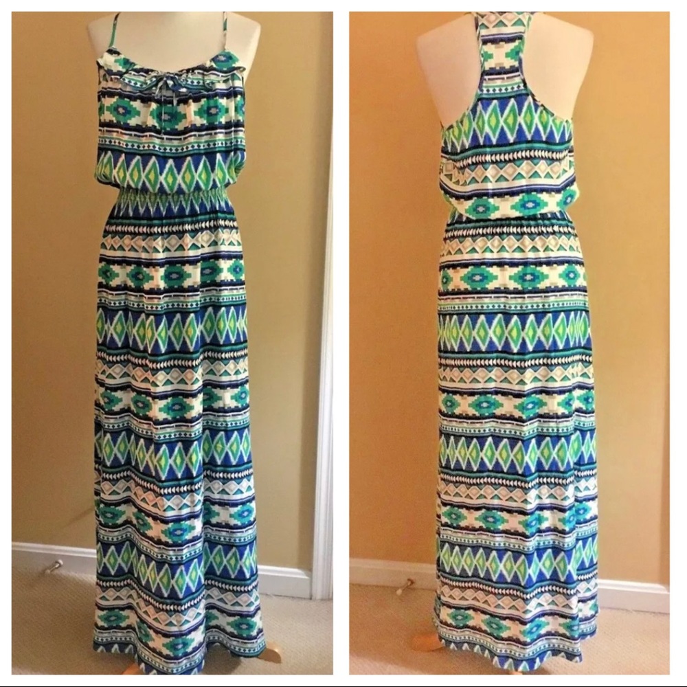 Parker Silk Maxi Dress Racerback Aztec